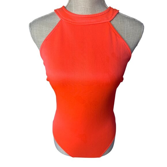 Glamazon Halter Neck Orange Bodysuit With Back Zipper Cutout S - Picture 2 of 9
